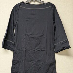 Suzanne Betro Navy Blue Contrast-Stitch 3/4 Sleeves Boatneck w/ Hidden Pockets S